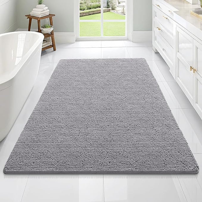 OLANLY Bathroom Rugs 70x46, Extra Soft Absorbent Chenille Bath Rugs, Rubber Backing Quick Dry, Machine Washable Bath Mats for Bathroom Floor, Tub and Shower, Home Decor Accessories, Grey