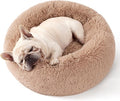 Bedsure Calming Dog Bed Medium Large Size Dogs - Donut Washable Large Pet Bed, 33 inches Anti-Slip Round Fluffy Plush Faux Fur Dog Bed, Camel