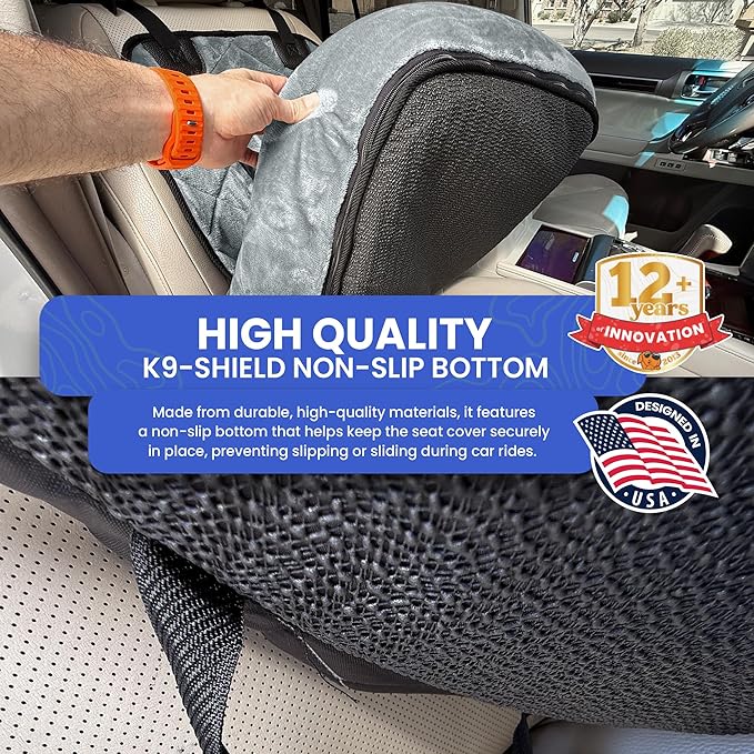 4Knines Dog Car Seat – Plush Travel Bed for SUVs, Trucks & Sedans – Comfortable, Supportive & Secure Ride for Small and Medium Dogs – Washable, Non-Slip Bottom, UV-Resistant Straps & Clips - Grey