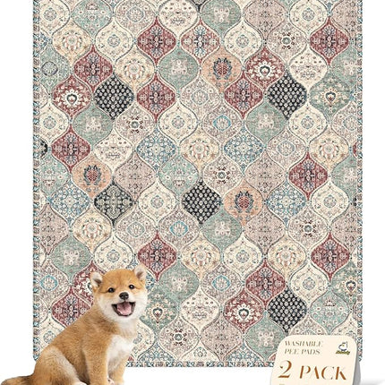 nunubaby Washable Pee Pads for Dogs, Stylish, Non-Slip and Leak-Proof Pee Pads. Reusable Potty Pads for Dogs for Crates and Floors.(Dark Red/Multi, 31" x36" )