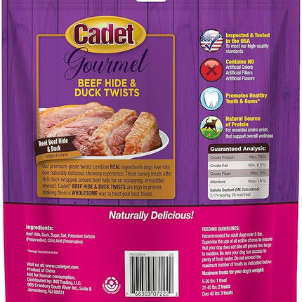 Cadet Gourmet Twists Sticks- Long Lasting & Natural Dog Treats for Large & Small Dogs Beef Hide & Duck - Inspected & Tested in USA (50 Count) (Pack of 2)