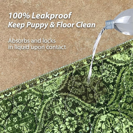 nunubaby Washable Pee Pads for Dogs, Stylish, Non-Slip and Leak-Proof Pee Pads. Reusable Potty Pads for Dogs for Crates and Floors.(Green/Multi, 31" x36")