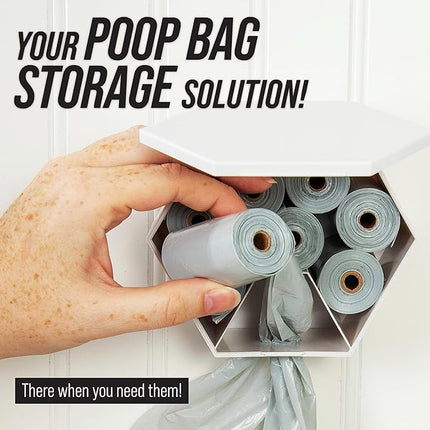 Leash Boss Dog Poop Bag Dispenser Wall Mount with Container for Extra Storage, Doggy Bag Holder for Pet Waste Stations, Includes 8 Rolls (120 Bags) of Unscented Pet Waste Bags