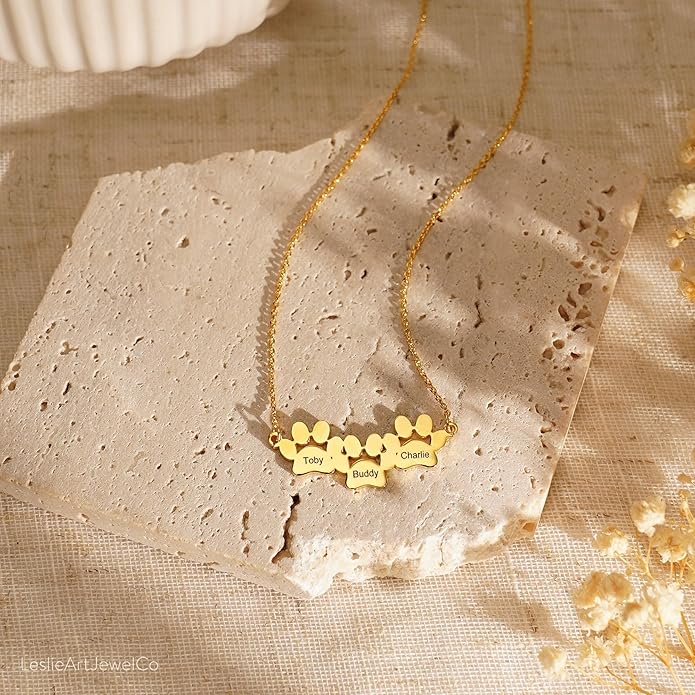 Customized Paw Print Necklace Personalized Pet Name Necklace Custom Engraved Dog Cat Paw Pendant Necklace Pet Memorial Gift for Pet Lovers