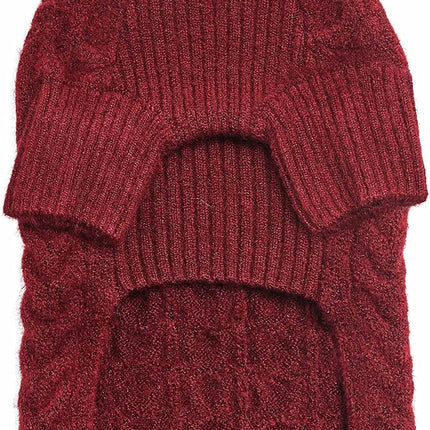 Blueberry Pet Classic Fuzzy Textured Knit Pullover Turtle-Neck Dog Sweater in Burgundy Red, Back Length 16", Pack of 1 Clothes for Dogs