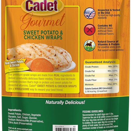 Cadet Gourmet Sweet Potato & Chicken Wraps Limited-Ingredient Dog Chews, Healthy and Natural Training Treats for Small and Large Dogs, 14 oz.
