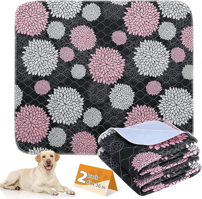 KOOLTAIL Washable Pee Pads for Dogs, 2 Pack Super Absorbent Reusable Puppy Training Pads Waterproof, Nonslip and Leak-Proof Dog Pee Pads, Large Pet Mats Whelping Pads for Floor, Crate, Couch, 36"x41"