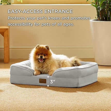 Bedsure Orthopedic Dog Beds for Small Dogs - Washable Small Dog Cat Bed Waterproof, Comfort Pet Couch Sofa with Washable Removable Cover, Pets Bed with Nonskid Bottom, Light Grey, 24"