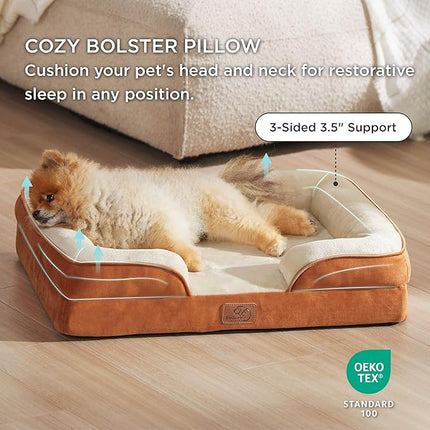 Bedsure Orthopedic Dog Beds for Small Dogs - Washable Small Dog Cat Bed Waterproof, Comfort Pet Couch Sofa with Washable Removable Cover, Pets Bed with Nonskid Bottom, Ember Clay, 24"