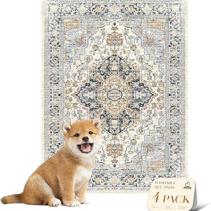 nunubaby 4PACK Washable Pee Pads for Dogs, Stylish, Non-Slip and Leak-Proof Pee Pads. Reusable Potty Pads for Dogs for Crates and Floors.(Beige/Multi, 18" x24")