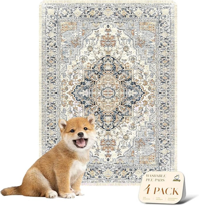 nunubaby 4PACK Washable Pee Pads for Dogs, Stylish, Non-Slip and Leak-Proof Pee Pads. Reusable Potty Pads for Dogs for Crates and Floors.(Beige/Multi, 18" x24")