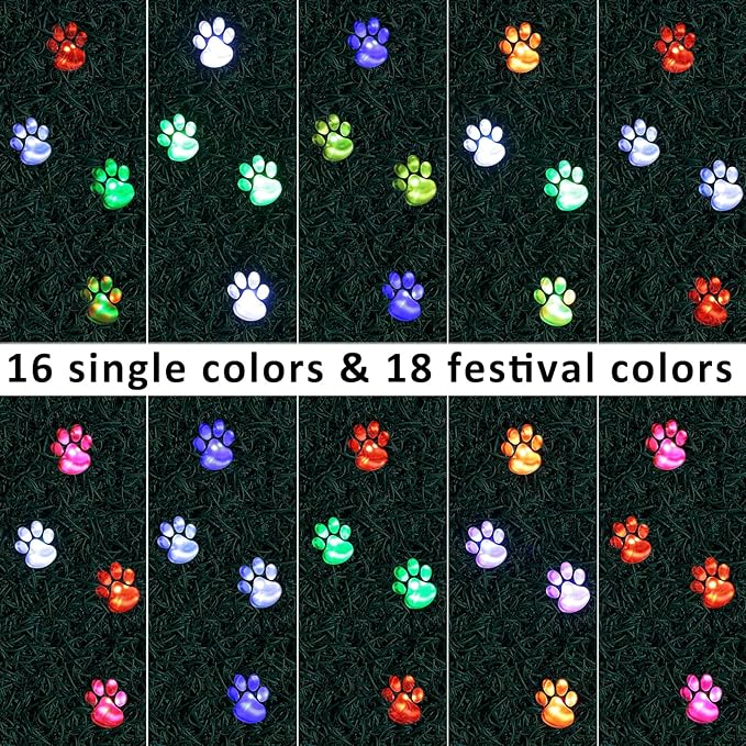 Obrecis Solar Paw Print Lights for Pet Memorial Gifts, 34 Colors Changing Outdoor Dog Print Lights with Remote, Set of 4 Waterproof Cat Paw Keepsake for Pet Remembrance Gift, Pet Loss Sympathy Gifts