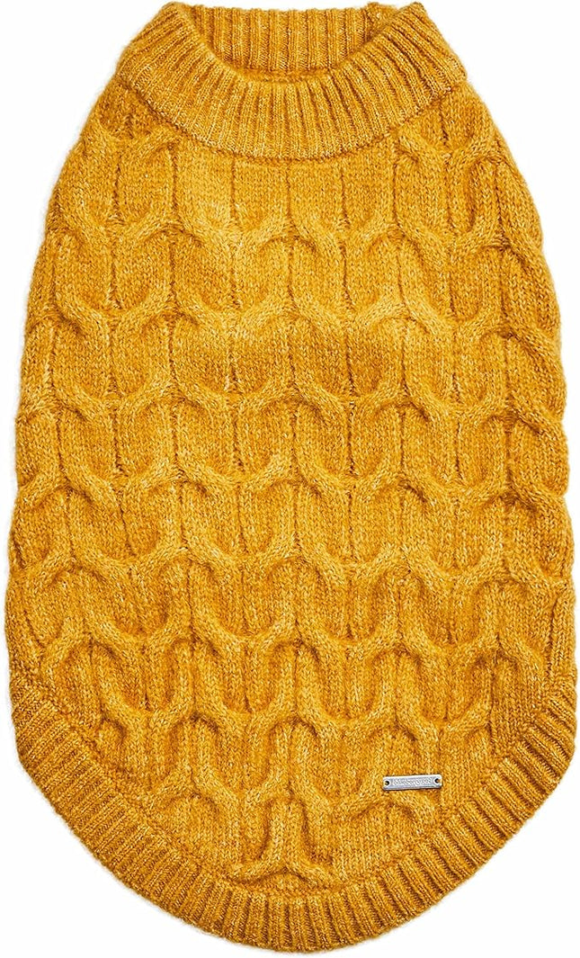 Blueberry Pet Classic Fuzzy Textured Knit Pullover Crew-Neck Dog Sweater in Mustard Yellow, Back Length 16", Pack of 1 Clothes for Dogs