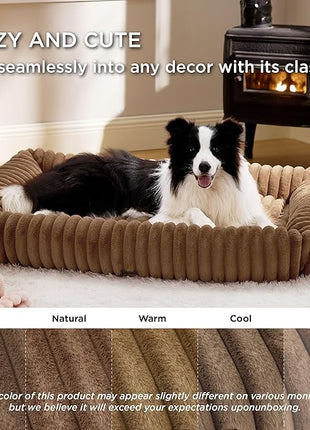 Bedsure Cute Dog Bed for Extra Large Dogs - Washable Furry Puppy Beds, Rectangle Orthopedic XL Pet Beds with Removable Zipper Cover, 43x30x8inches, Camel Brown