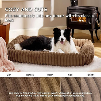 Bedsure Cute Dog Bed for Extra Large Dogs - Washable Furry Puppy Beds, Rectangle Orthopedic XL Pet Beds with Removable Zipper Cover, 43x30x8inches, Camel Brown
