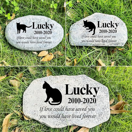Zatanmulo Personalized Pet Memorial Stone, Garden Memorial Stone Personalized, Cat Headstone, Cat Tombstone, Memorial Plaque Outdoor, Garden Stepping Stone (Cat)