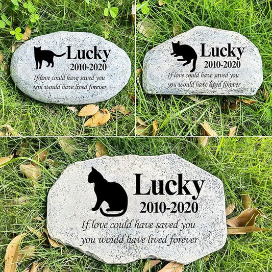 Zatanmulo Personalized Pet Memorial Stone, Garden Memorial Stone Personalized, Cat Headstone, Cat Tombstone, Memorial Plaque Outdoor, Garden Stepping Stone (Cat)