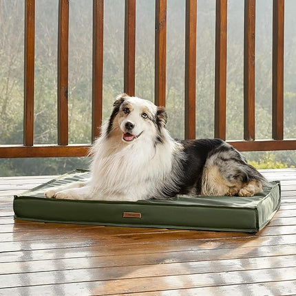 LE SURE Outdoor Waterproof Dog Beds Large Sized Dog, Orthopedic Egg Crate Foam Pet Bed with Oxford Fabric Surface and Removable Washable Cover, Pet Mat 36''x27'', Green