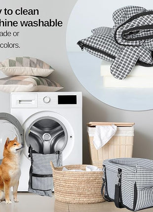 Center Console Dog Car Seat Dog Bed for Car Console Portable Armrest Booster Seat Carrier for Small Medium Dogs Anti-Collapse for Puppy Pet Up to 15 Lbs（Grid Black）