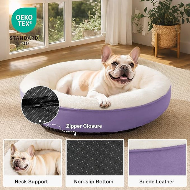 Love's cabin Round Donut Cat and Dog Cushion Bed, 30in Pet Bed for Medium or Large Dogs, Anti-Slip & Water-Resistant Bottom, Soft Durable Fabric Pet beds, Washable Calming Cat Bed Lavender