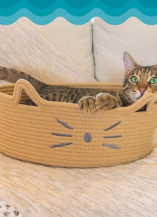 Catstages Bed & Basket Retreat 2-in-1 Cat Bed with Removable Cushion, Plush Cotton Rope, Tan, 15 in – Versatile Pet Bed and Toy Storage Basket