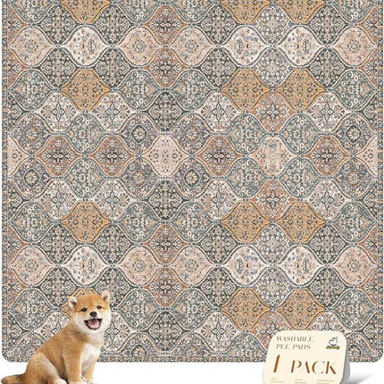 nunubaby Washable Pee Pads for Dogs, Stylish, Non-Slip and Leak-Proof Pee Pads. Reusable Potty Pads for Dogs for Crates and Floors.(Brown/Multi, 72" x72")