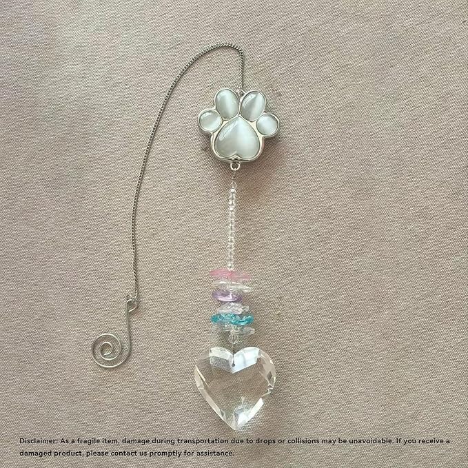 Pet Memorial Gifts for Dogs, Loss of Cat Sympathy, Remembrance Bereavement Crystal Suncatcher with Natural Cat's Eye Stone Paw, Rainbow Bridge Memorial Gift for Passing Away Loving Pets