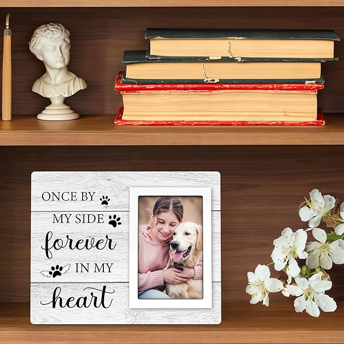 Pet Memorial Gifts for Dogs - Dog Memorial Gifts Picture Frame - Lost of Pet Sympathy Present, Pet Loss Remembrance Gift, Cat Passing Away Memorial Frame with Paw Print 4x6" Photo