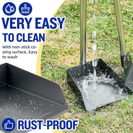 Dog Pooper Scooper,Tray and Spade Set Poop Scooper for Dogs, Adjustable Long Handle Metal Pooper Scooper with Bin for Pet Waste Removal, No Bending Clean Up for Medium and Large Dogs