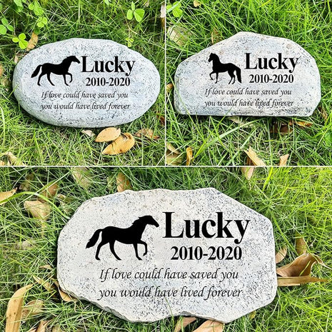 Zatanmulo Personalized Pet Memorial Stone, Garden Memorial Stone Personalized, Horse Headstone, Horse Tombstone, Memorial Plaque Outdoor, Garden Stepping Stone (Horse)