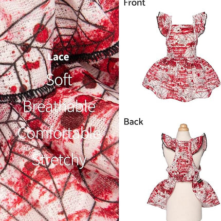 Fitwarm Halloween Spiderweb Dog Dress, Funny Dog Halloween Costumes, Doggy Clothes for Small Dogs Girl, Pet Apparel, Red, White, Black, XXS
