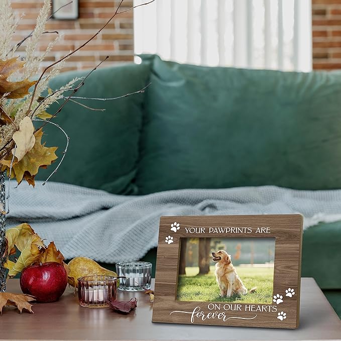 FONDCANYON Your Pawprints are Forever in Our Heart Pet Memory Picture Photo Frame,Pet Dog Cat Memorial Picture Frames,Pet Loss Sympathy Gift,Passed Away Dog Memorial Gifts(5x7 Inch Photo)