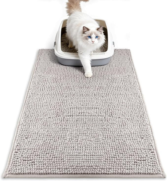 Pieviev Chenille Cat Litter Mat for Litter Box, 28"x22" Soft Ultra Absorbent Mat, Waterproof & Non-Slip, Easy to Clean Litter Trapping Mat for Indoor Cats, Gray