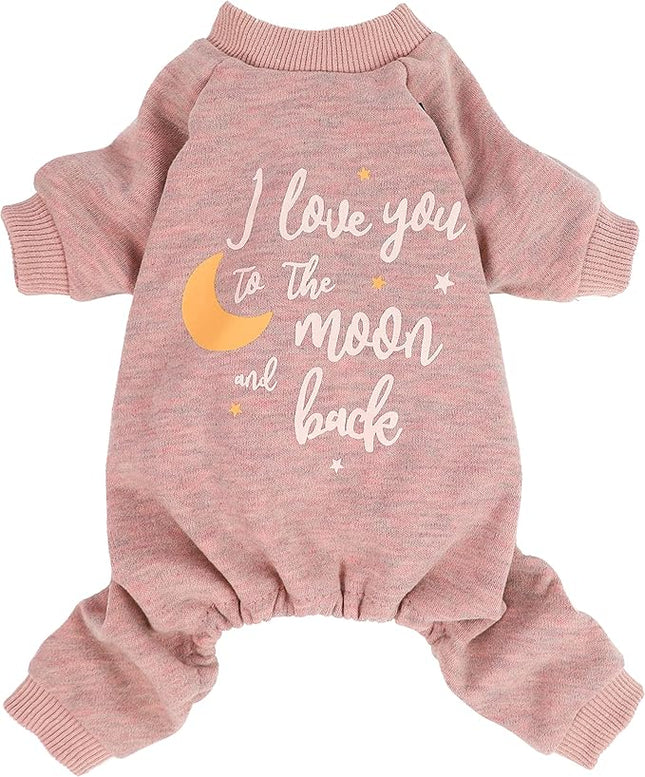 Fitwarm I Love You to The Moon and Back Dog Pajamas, Dog Clothes for Small Dogs Girl, Pet Onesie, Cat Outfit, Mid-Weight Velvet, Pink, XL