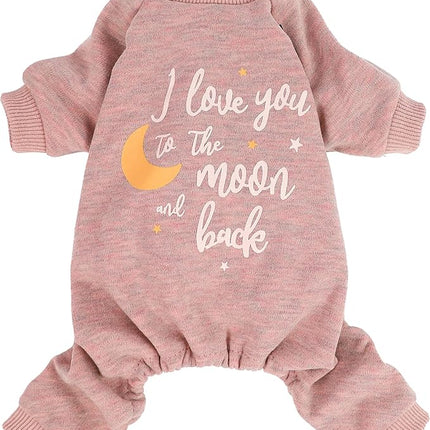 Fitwarm I Love You to The Moon and Back Dog Pajamas, Dog Clothes for Small Dogs Girl, Pet Onesie, Cat Outfit, Mid-Weight Velvet, Pink, Large