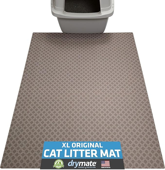Drymate XL Original Cat Litter Mat, Contains Mess from Box, Protects Floors, Urine-Proof, Machine Washable, Soft on Kitty Paws, Absorbent, Waterproof (USA Made, Recycled Content) (29”x36”)(Taupe)