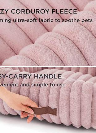 Bedsure Cute Dog Bed for Small Medium Dogs - Washable Furry Puppy Beds, Rectangle Orthopedic Corduroy Fleece Pet Beds with Removable Zipper Cover, 25x21x7inches, Blush Pink