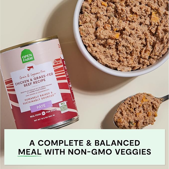 Open Farm Canned Dog Food, Paté for Complete & Balanced Nutrition, Grain-Free and Legume-Free, Grass-Fed Beef Recipe, 12.5oz Cans (Pack of 12)