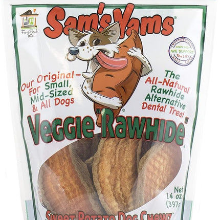Sam's Yams Sweet Potato Dog Treats, Healthy Dog Treats for Small, Medium, and Large Breed Dogs - Made in USA, High Fiber, Vegan Dental Chews - Veggie Rawhide, Sweet Potato Dog Chewz, 14oz Single Pack