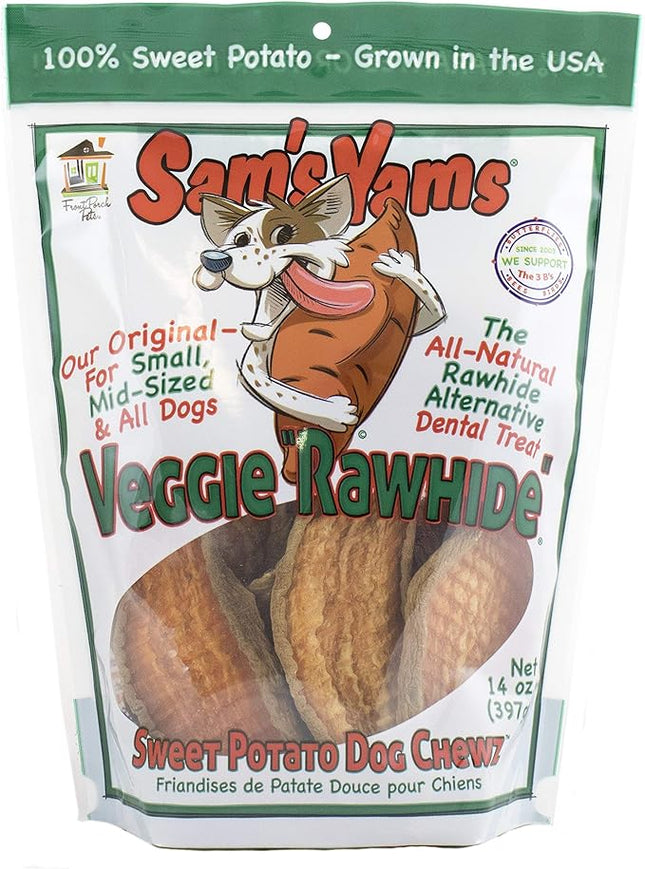 Sam's Yams Sweet Potato Dog Treats, Healthy Dog Treats for Small, Medium, and Large Breed Dogs - Made in USA, High Fiber, Vegan Dental Chews - Veggie Rawhide, Sweet Potato Dog Chewz, 14oz Single Pack