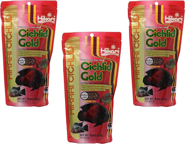 HIKARI (3 Pack) 8.8-Ounce Cichlid Gold Floating Pellets for Pets, Medium