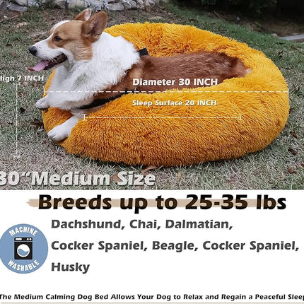 Pet Beds for Medium Dogs Calming Dog Bed 30 Inches Orange Dog Beds for Medium Dogs Washable Anti-Anxiety Dog Bed Medium Size Dog