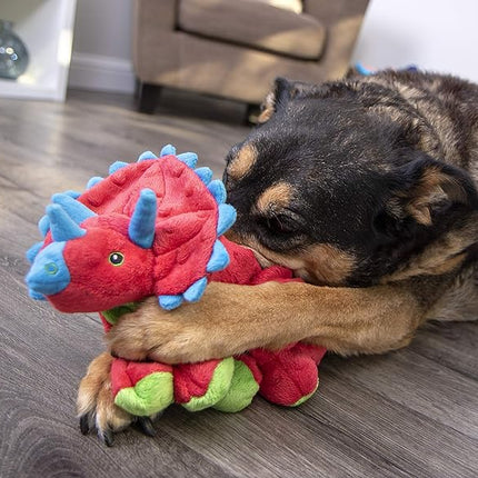 goDog Dinos Frills Squeaky Plush Dog Toy with Chew Guard Technology, Durable Fabric & Squeaker for Active Play, Red, Large