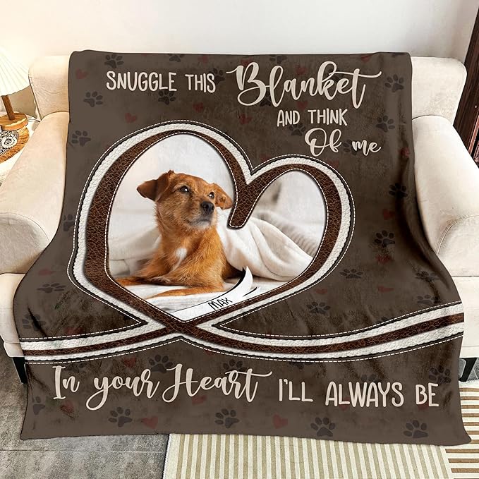 Julyly Personalized Pet Photo Blanket - Custom Dog Loss Keepsake, Memorial Gifts with Paw Print Pattern