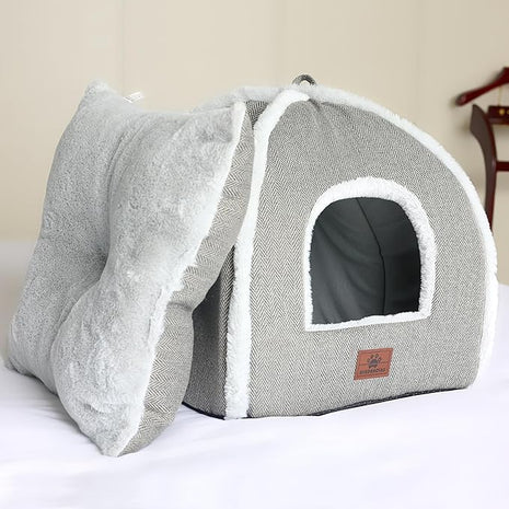 Cat Bed for Indoor Cats - Cat Cave Bed Cat House Cat Tent with Removable Washable Cushioned Pillow, Soft and Self Warming Kitten beds, for Small and Medium Cat Beds & Furniture