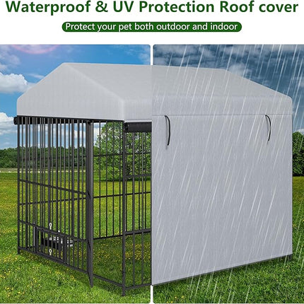 Large Outdoor Dog Kennel with Roof, 6.6’ x 6.6’ x 6.4’ Metal Pet Enclosure, UV & Weatherproof, Spacious Dog Run with Adjustable Feeders Suitable for Dogs, Chickens, Rabbits & More