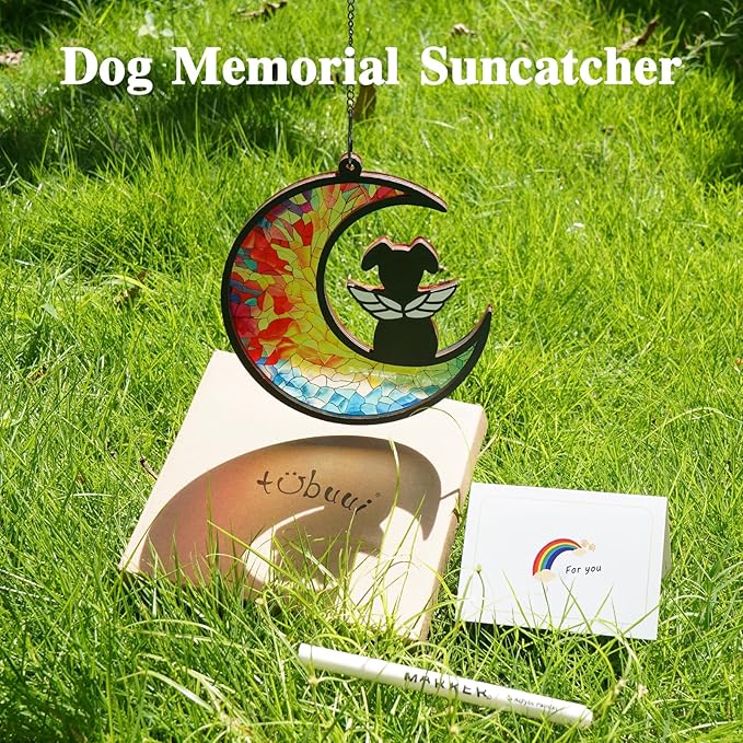 Dog Memorial Suncatcher, Dog Memorial Gifts for Loss of Dogs, Custom with Name Date Pet Sympathy Gifts for Grief Puppy Lovers, Personalized Pet Remembrance Ornaments for Window Hanging