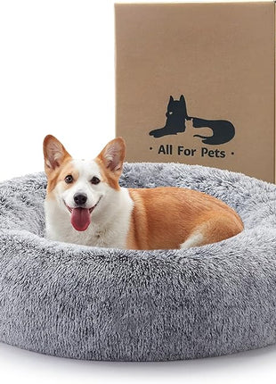 Calming Dog Bed - Donut Washable Large Size Round Pet Bed for Dogs and Cats, 36 inches Anti-Slip Fluffy Faux Fur Plush Cat Bed, Anti-Anxiety Cushion with Anti-Slip Bottom