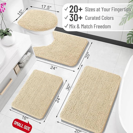 OLANLY Toilet Rugs U-Shaped 20x20, Extra Soft Absorbent Chenille Contour Bathroom Rugs for Toilet, Dry Quickly, Machine Washable, Non-Slip Bath Mat, Beige