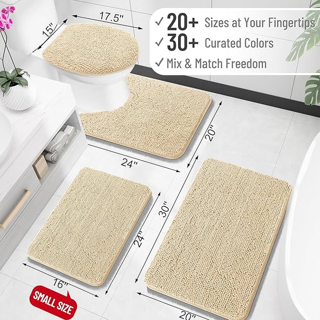 OLANLY Toilet Rugs U-Shaped 24x20, Extra Soft Absorbent Chenille Contour Bathroom Rugs, Dry Quickly, Machine Washable, Non-Slip Bath Mat for Toilet Base, Beige